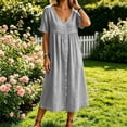 thumbnail image 6 of Horkkom Midi Dresses for Women V Neck Short Sleeve Solid Color Linen Dress Summer Loose Casual Dresses, S-2XL, 6 of 6