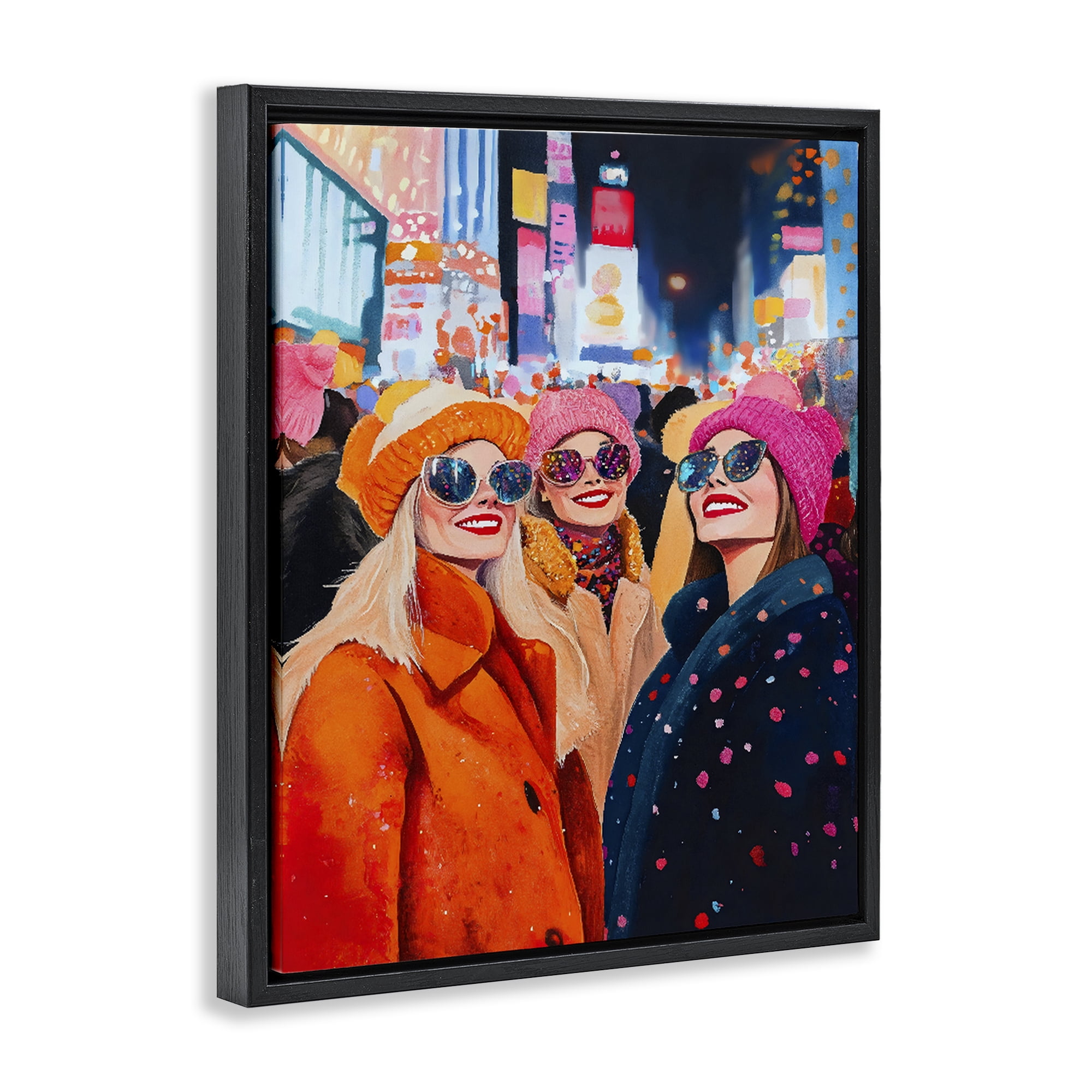 Stupell Industries New Year's Girls in City Black Framed Floater Canvas Wall Art, design by LSR Design Studio