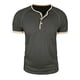 thumbnail image 2 of Tops para hombre, blusas y camisas de manga corta con cuello redondo para hombre, blusa informal de moda con botones y parches lisos, blusa de manga corta para hombre, blusa de poliéster para hombre, 2 of 7