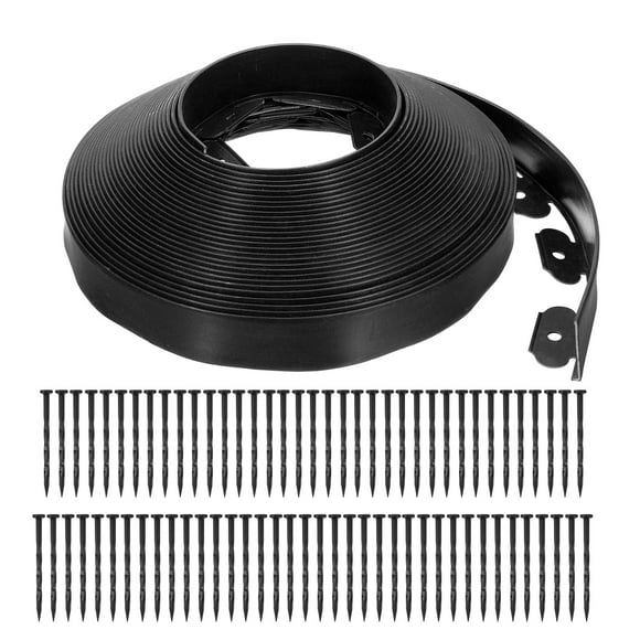 Uxcell Landscape Edging, 1Pcs 80FT x 2" Garden Edging Kit with 75 Stakes for Garden Lawn Flower Bed (Black)