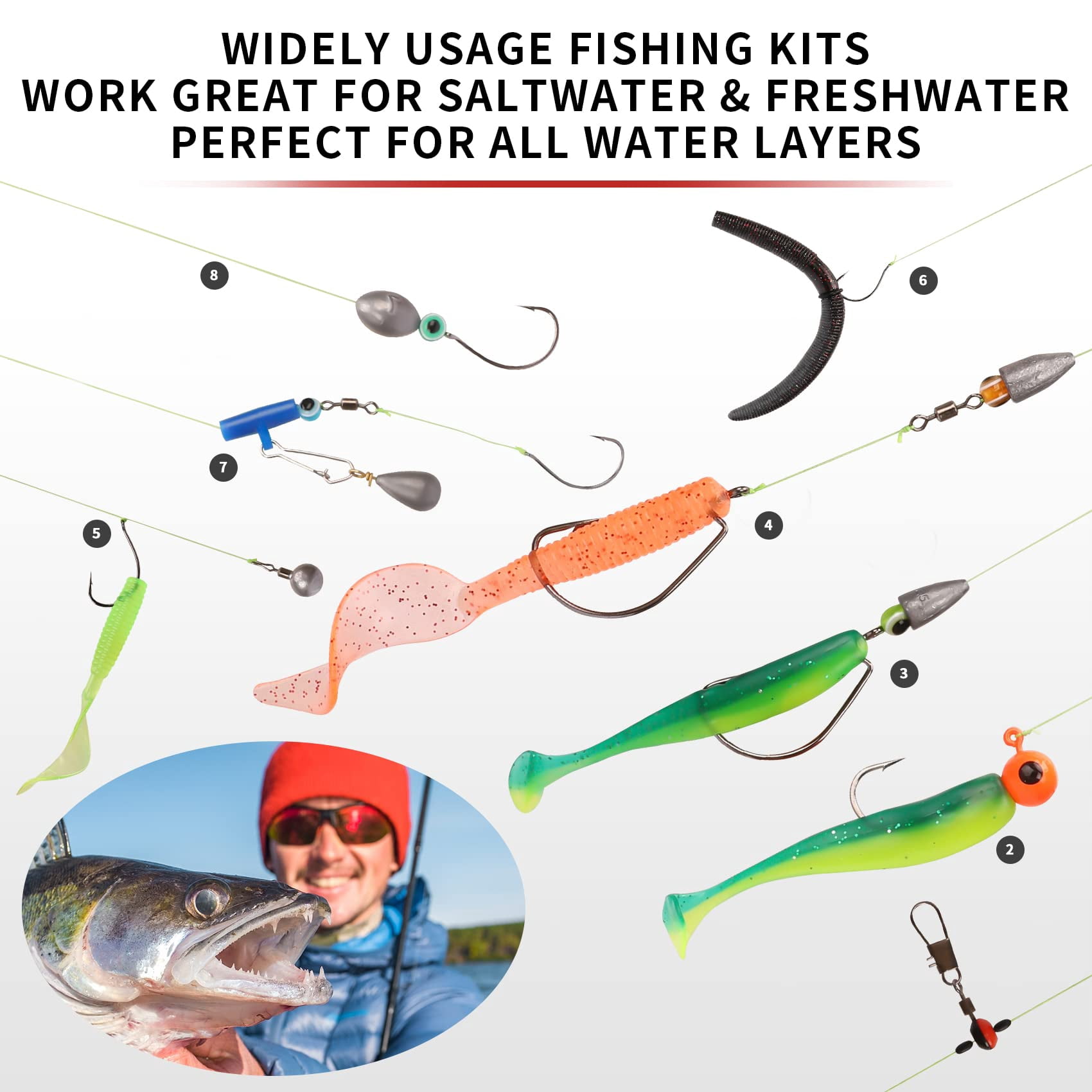 Fishing Tackle & Accessories Kit  Box With Included Sinkers Weights Hooks Swivels Snap Leader Others Freshwater Bass Lures Gear Gifts For Men