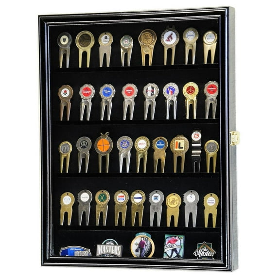 Golf Divot Tool Markers Coin Chips Medallion Display Case Cabinet