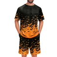 thumbnail image 3 of Hsovts Mens Pajamas Set Halloween Spooky Pumpkin Print Soft Short Sleeve Pjs Lounge Set with Pockets Black XL, 3 of 8