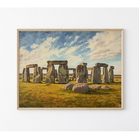 Stonehenge Rocks English Vintage Landscape Matte Art, UNFRAMED Size 16x16