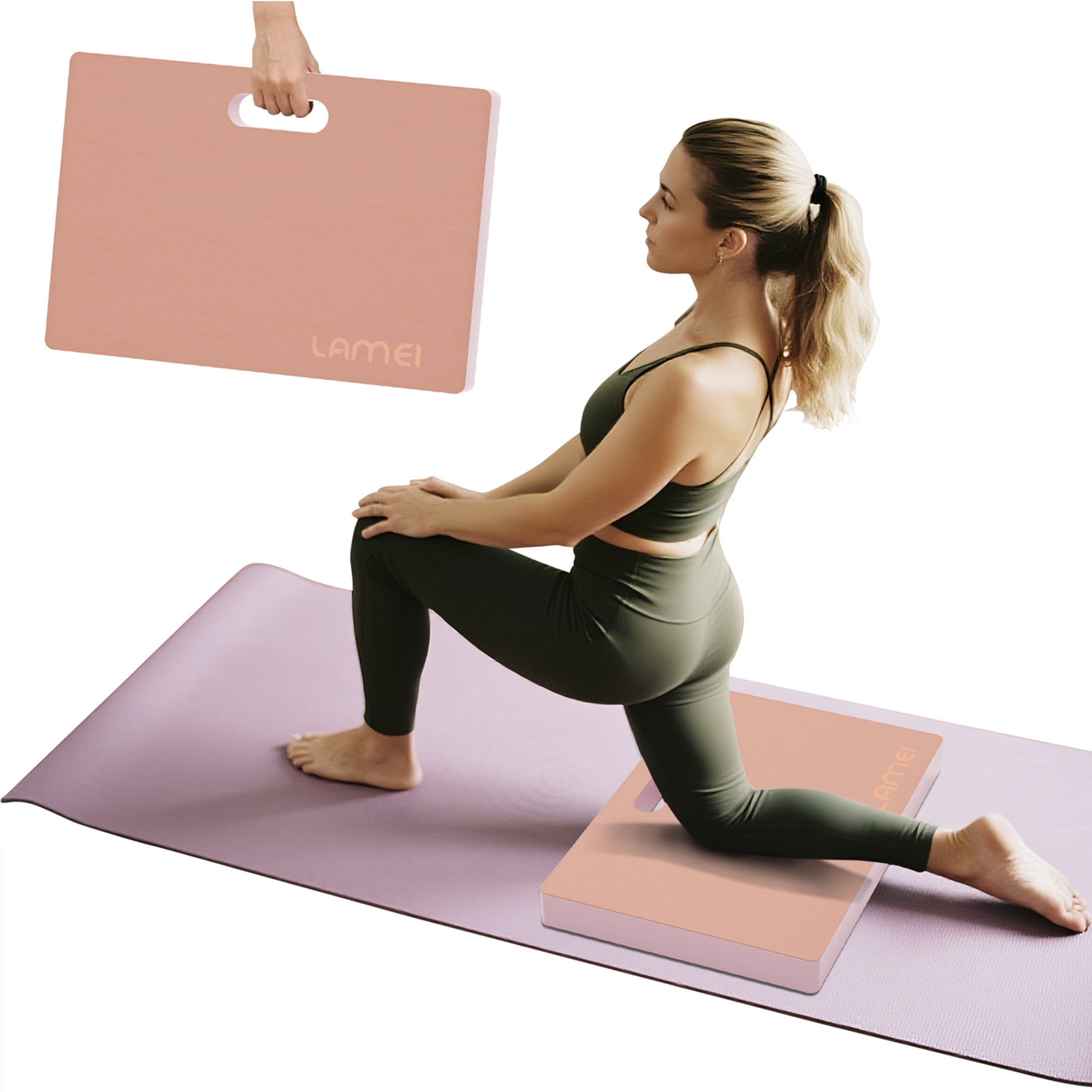 LAMEI Knee Pads, TPE Leather Gardening Balance Board, Extra Thick 1.6" Waterproof Bath Kneelers, Elbow Rest Pad Set for Yoga/Bath/Garden(Pink)