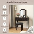 thumbnail image 6 of Costway Vanity Table Set Makeup Desk Cushioned Stool 3 Drawer Large Mirror Walnut, 6 of 10