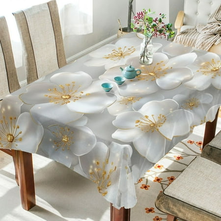 

BZSMCE Square Tablecloth White Blossom Pattern Tableclothes