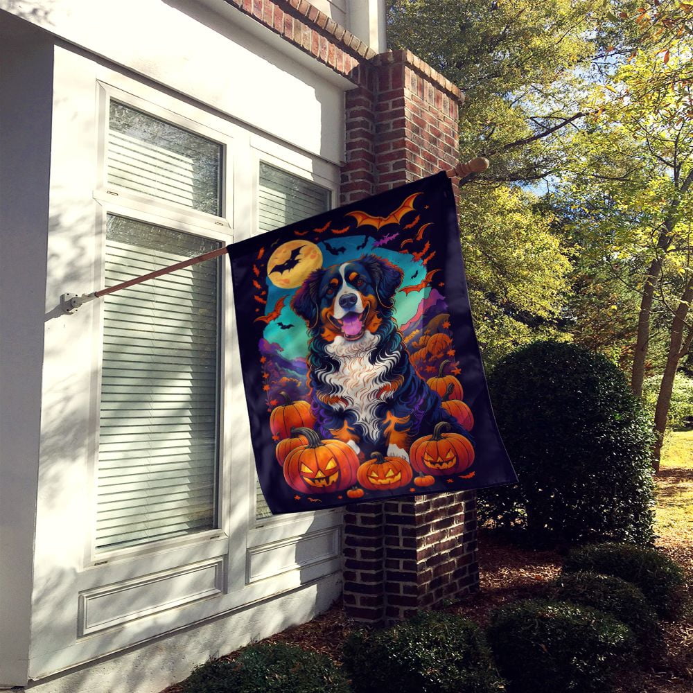Halloween Bernese Mountain Dog House Flag 28x40IN Double-Sided Polyester Decorative Sleeve Pole Flag for Outdoor Home Garden
