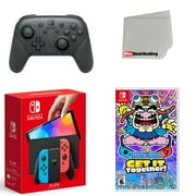 Nintendo Switch OLED Console Neon Red & Blue with Extra Wireless Controller, WarioWare: Get It Together! and Screen Cleaning Cloth