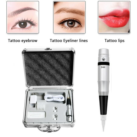 Eyebrow Lip Tattoo Machine Semi Permanent Makeup Rotary Pen with Disposable Needle Cartridges Case
