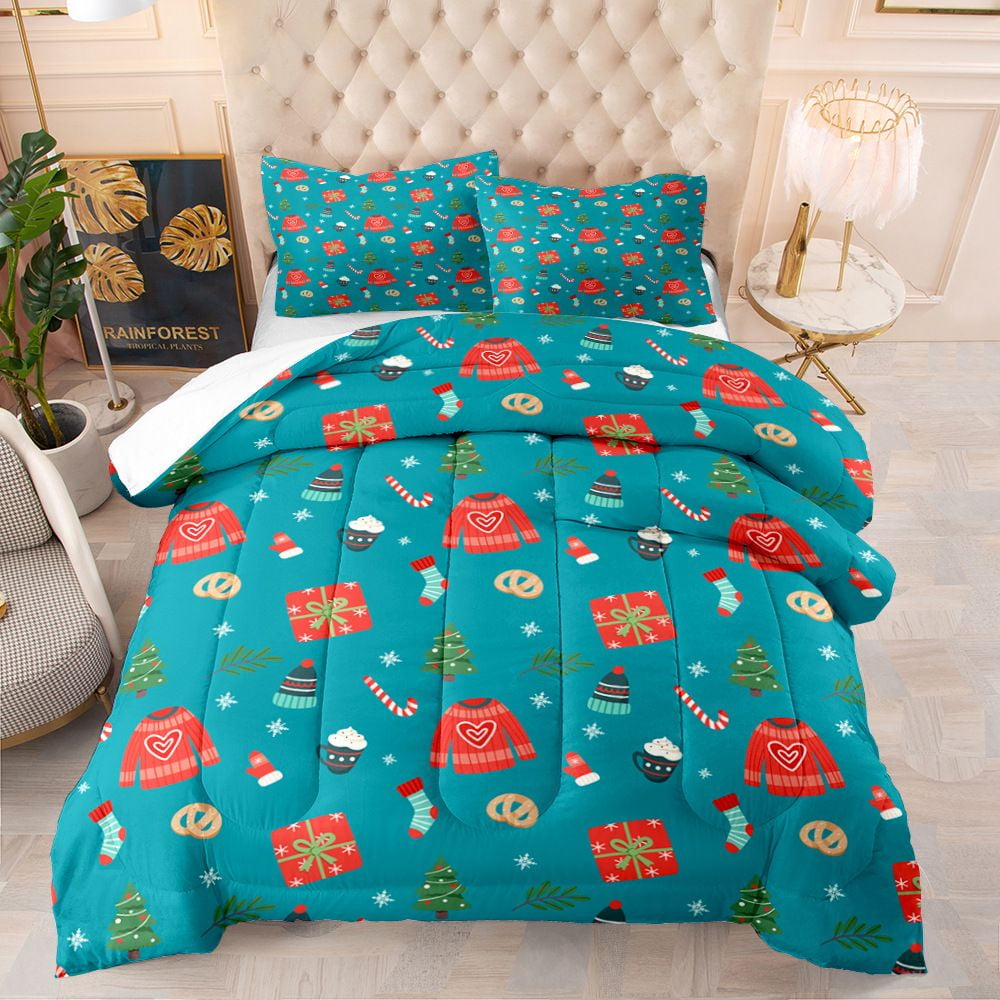Christmas Bedding Bed Set Snowflake Santa Claus Printed Comforter Cover