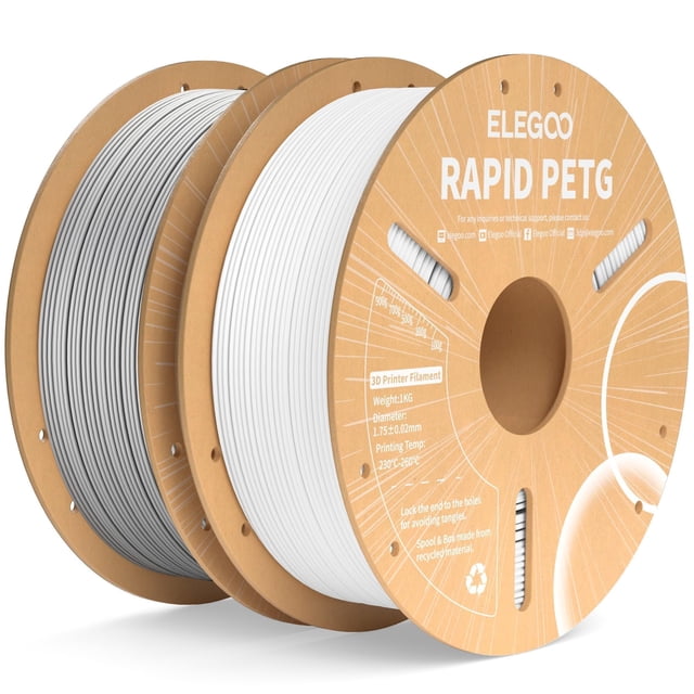 Filamento para impresora 3D ELEGOO Rapid PETG, 1,75 mm, blanco y gris, 2 kg
