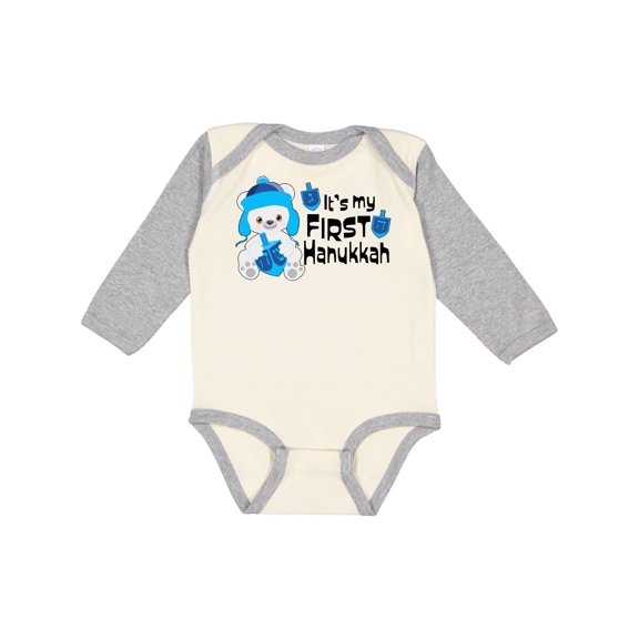 Inktastic It's My 1st Hanukkah Cute Bear with Dreidel Boys or Girls Long Sleeve Baby Bodysuit