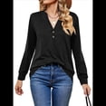 thumbnail image 2 of Camisas de Larga para Mujer, Otoño 2025, Blusas Elegantes Informales Tipo Henley, Blusas Modernas, Camisetas Bonitas, Conjuntos, Ropa. Negro M, 2 of 10