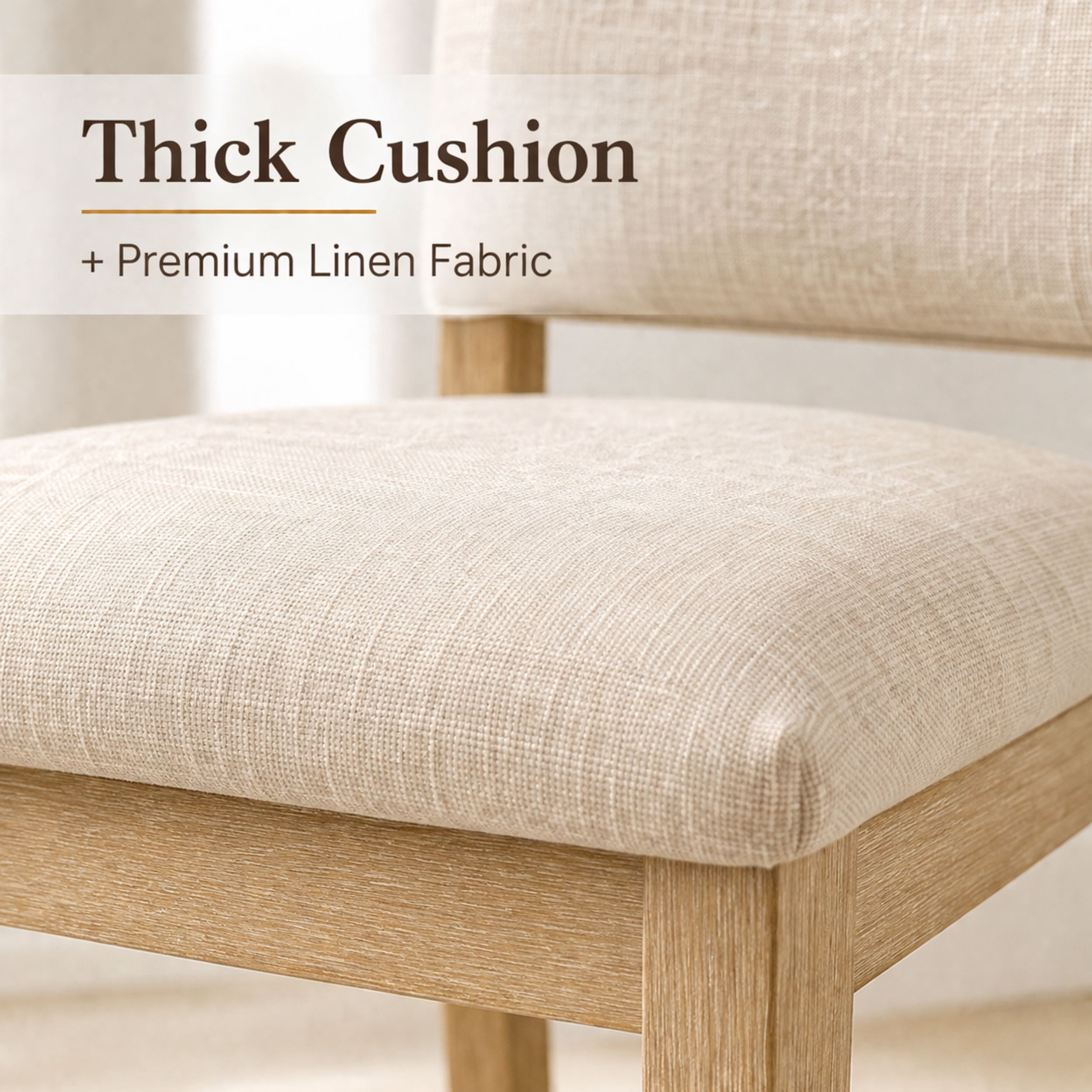 GOMYHOME Upholstered Dining Chairs Set of 4, Beige Linen Fabric with Solid Wood Legs