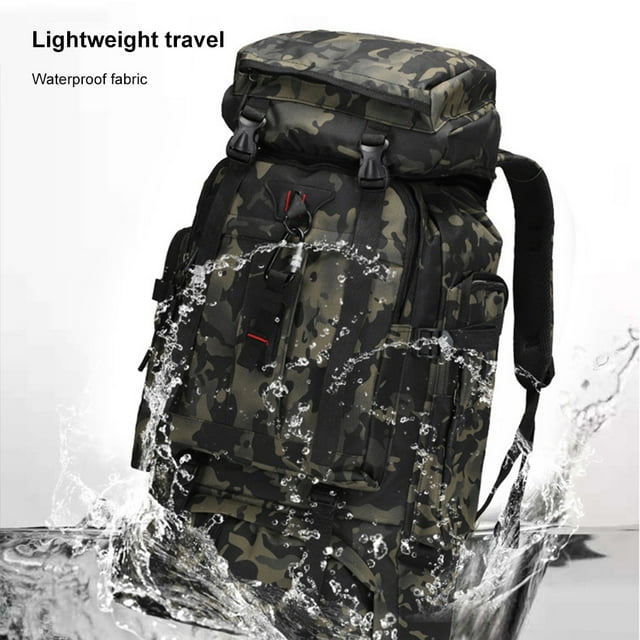 Backpack Outdoor 80L Large Capacity Nylon Rucksack Camping Sports Packsack Travel Mountaineering Storage Bag with Rain Cover Yellow