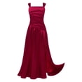 thumbnail image 4 of Yartina Junior Bridesmaid for Teens Ruched Long Maxi A Line Split Satin Flower Girl Formal Gown for Wedding Burgundy 8, 4 of 7