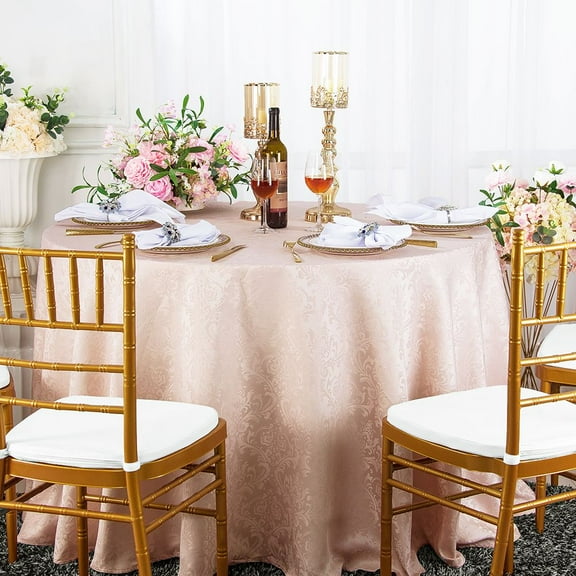Wedding Linens Inc. 90" Seamless Round Jacquard Damask Polyester Tablecloths - Blush Pink