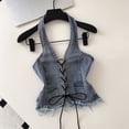 thumbnail image 3 of BOOMNY Toddler Girls Sleeveless Denim Vest Halter Neck Solid Color Denim Tops for Girl Soft Dailywear, 3 of 3