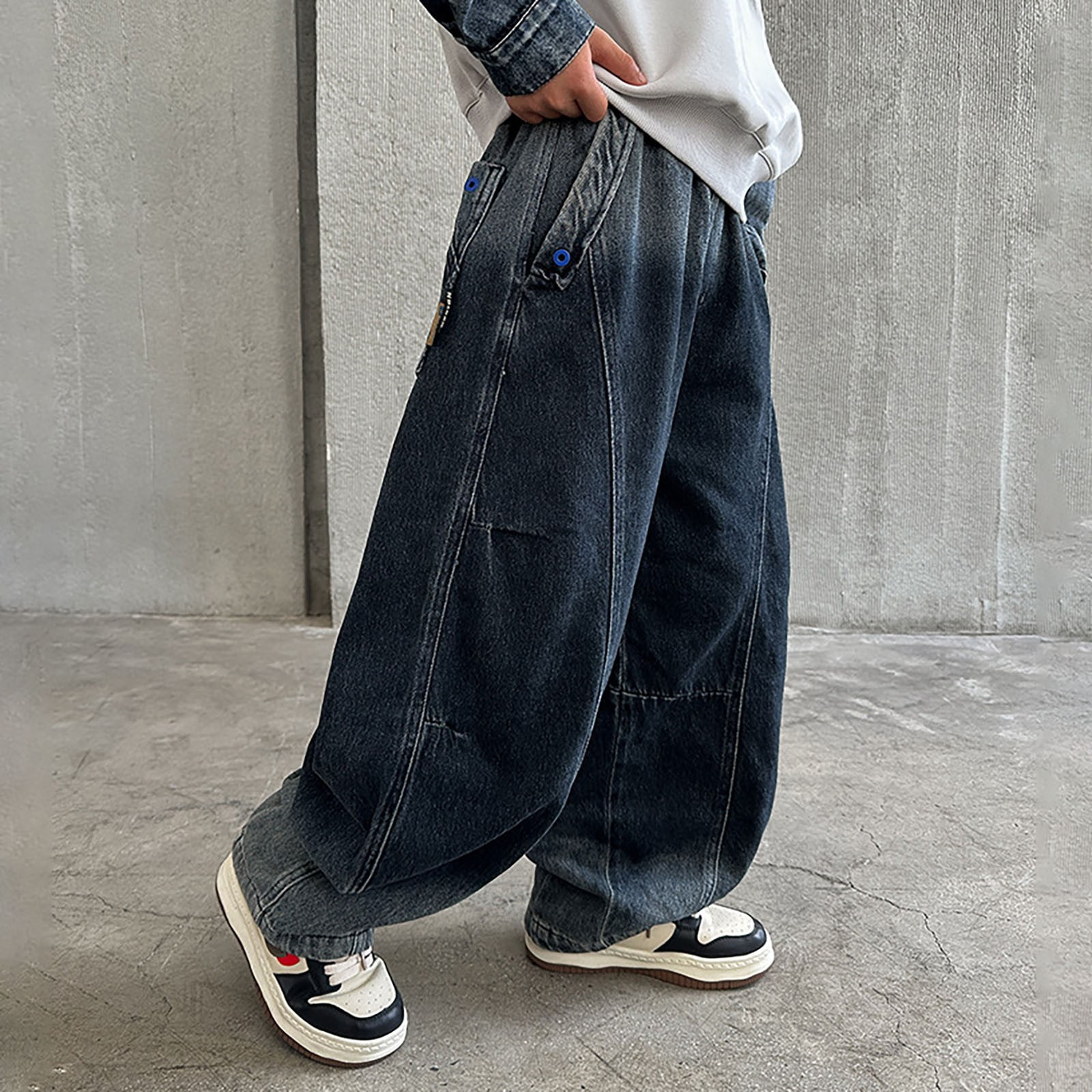 Wdgfv Boys Bootcut Jeans Boys Pants Comfortable Stretch Denim Casual Long Trousers Elastic Waist Suitable for School Outdoor Play for Kids Blue 11-12 Years
