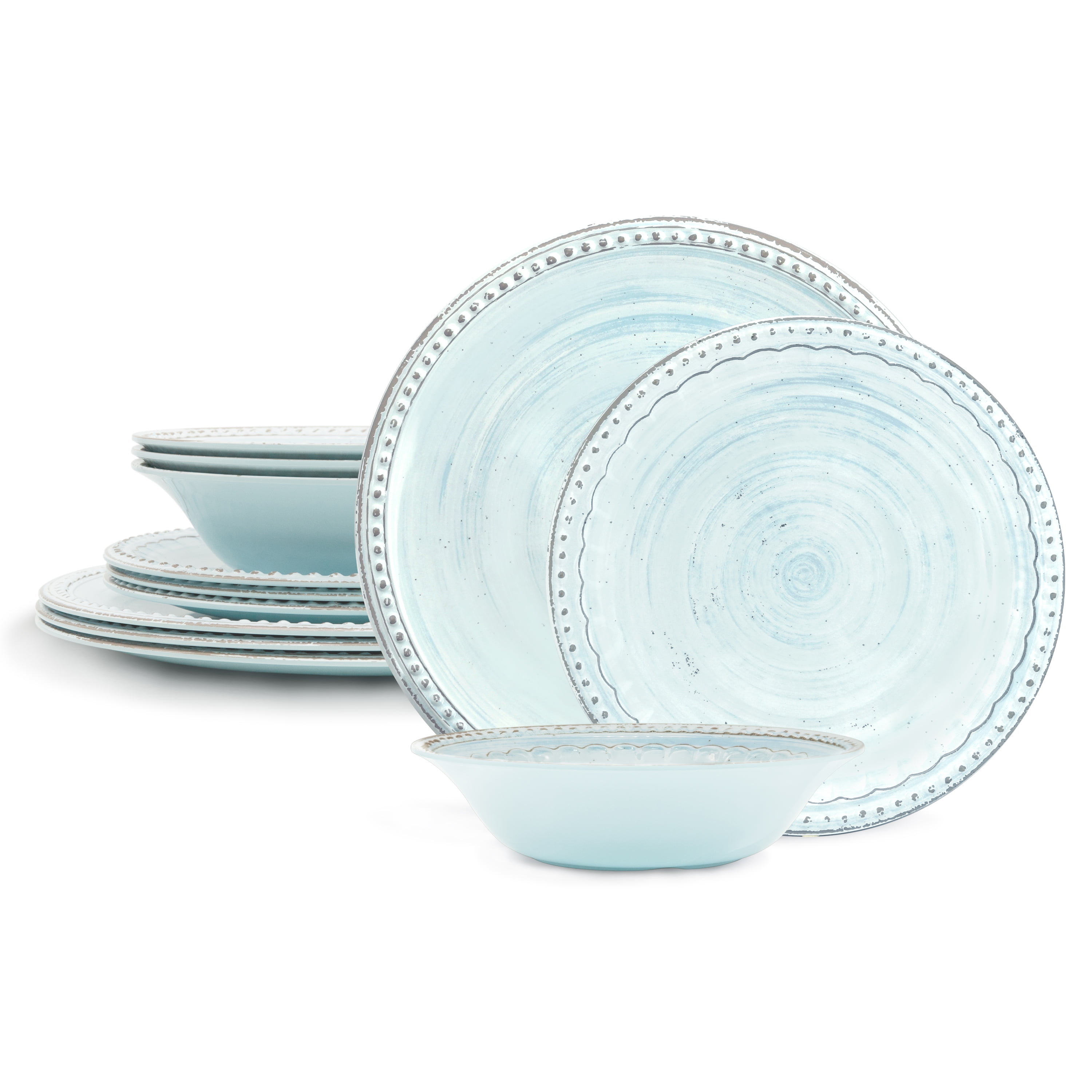 Zak Designs French Country House Dinnerware 12 Pieces Melamine Set Includes Dinner, Salad Plates and Individual Bowls