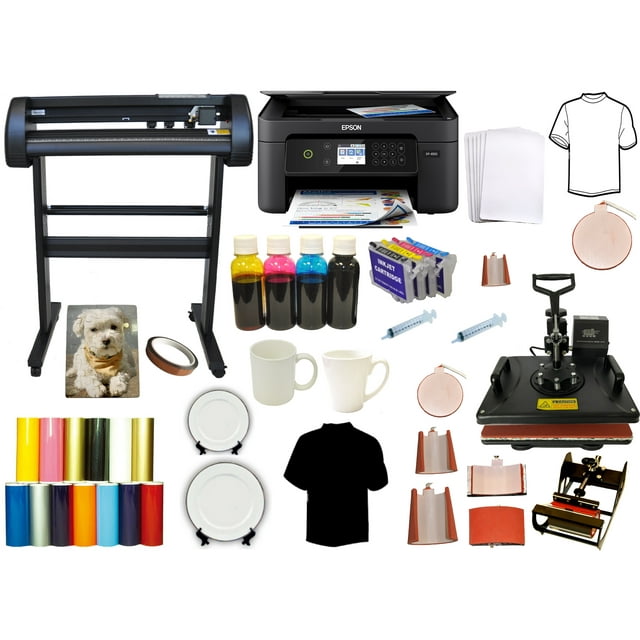 New Heat Press Machine 8in1 Vinyl Cutter Plotter 28" Sublimation Ink Printer Combo Bundle