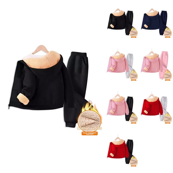 Girls' Hoodie Set, Children's 2 Piece -Lined Sweatpants and Zip-Up Long Sleeve Hooded Top, Drop Shoulder T-Shirt, Fall Winter School Athletic Clothing for Medium and Small Kids