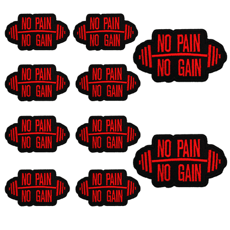 10Pcs No Pain No Gain Gym Fitness Embroidered Patch with Hook and Loop Backing, Weightlifting Applique Badge for Vests, Jackets, Backpacks, and Clothing