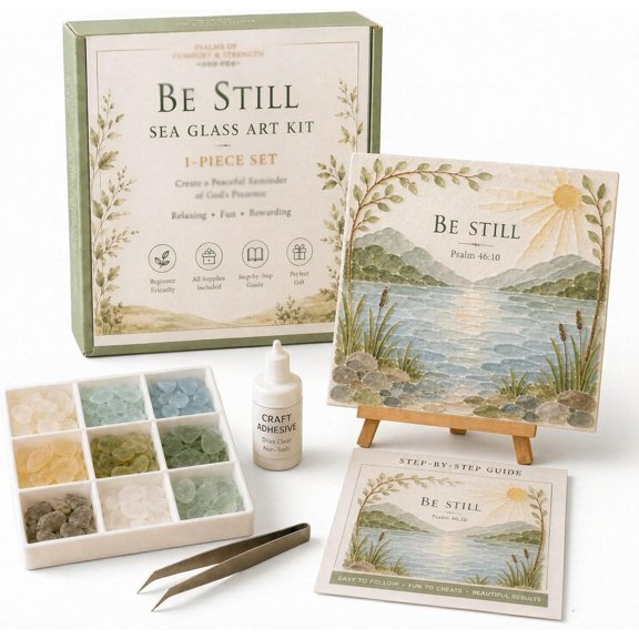 Psalms of Comfort & Strength Sea Glass Art Kit (#A) | Faith-Themed Craft, Colorful Glass Pieces, Handmade Decor Set, For Adults & Beginners