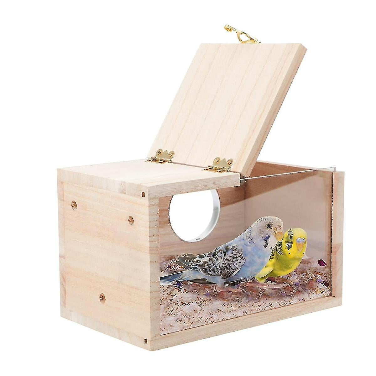 Parakeet Nesting Box Transparent Bird House For Cage Wood Breeding
