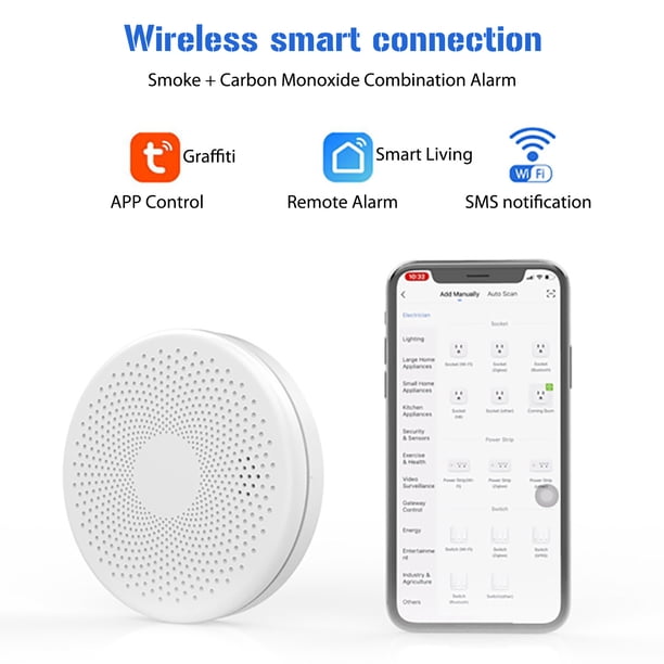 Detector combinado de humo y CO 2 en 1 Tuya WiFi Alarma de CO (con batería AA)