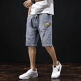 thumbnail image 5 of Pantalones cortos vaqueros desgastados grises para hombre, moda coreana, ajustados, de verano, Y2k, con pantalones cortos holgados y desgastados estilo vintage para hombre, 5 of 5