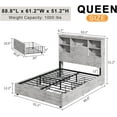 thumbnail image 4 of VANACC Queen Size Bed Frame with LED Bookcase Headboard, Wooden Storage Bed with Charging Station & 4 Drawers, White Birch, 4 of 7