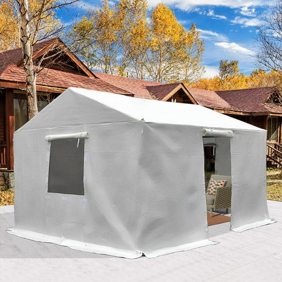 Domi 12' x 14' Universal Winter Gazebo Cover, All Season Waterproof Enclosed Cover with Sidewalls & Ventilated Mesh Windows, All-Weather Outdoor Cover for Gable Roof Gazebos, White