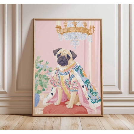 Regal Pug Dog Royal Costume Quirky Pet Portrait Animal Lovers Home Decor Unframed Paper Poster 8x10in