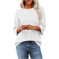 thumbnail image 2 of Warop 3/4 Sleeve Sweaters for Women Fall Clothes Tunic Tops Casual Solid Color Crewneck Pullover Basic Ribbed Knit Shirts, 2 of 6