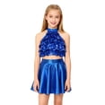 thumbnail image 2 of TTAO Kids Girls 2 Piece Samba Jazz Latin Dance Outfits Sequin Sleeveless Crop Top With Skirt Set Performance Dancewear Royal Blue 16, 2 of 6