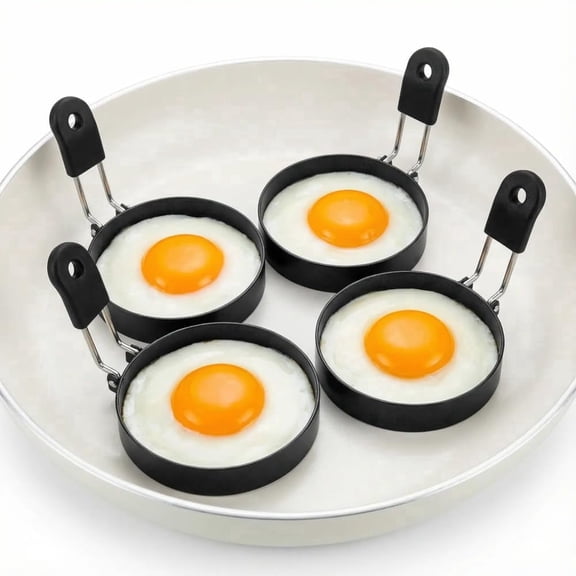4‑Pack 3.5 Inch Non‑Stick Round Egg Rings, Metal Egg Mold Shaper for Pancakes, Crumpets, English Muffins, Burger, Sandwich, Indoor Griddle & Camping Grill Breakfast Cooking Tools
