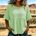 thumbnail image 6 of GUACER Womens Short Sleeve Gingham Tops Casual Round Neck Tiered Peplum Summer Loose Blouses, 6 of 8