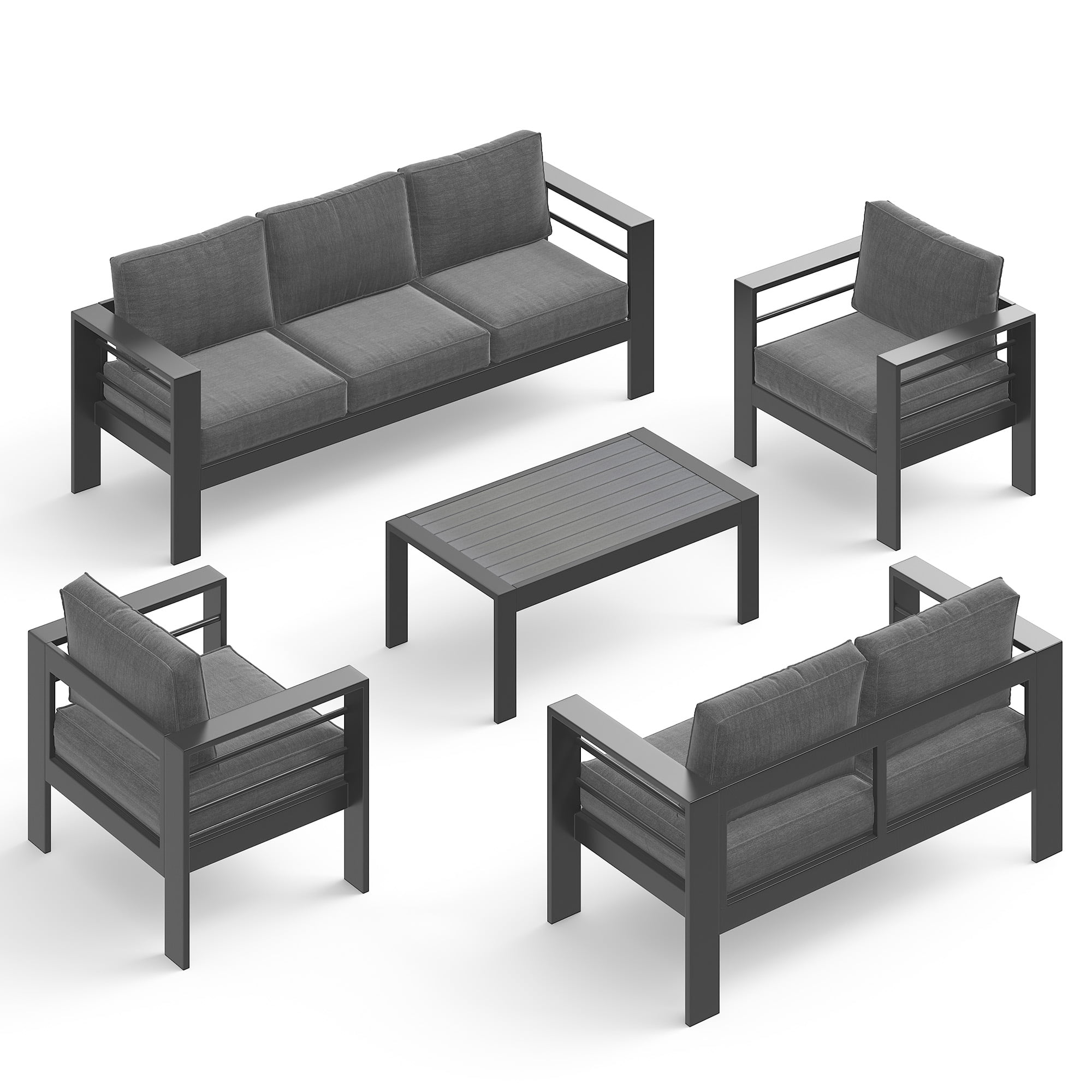 CozyHom Outdoor Patio Aluminum Coffee Table, Modern Patio Rectangular Metal Coffee Table, Gray