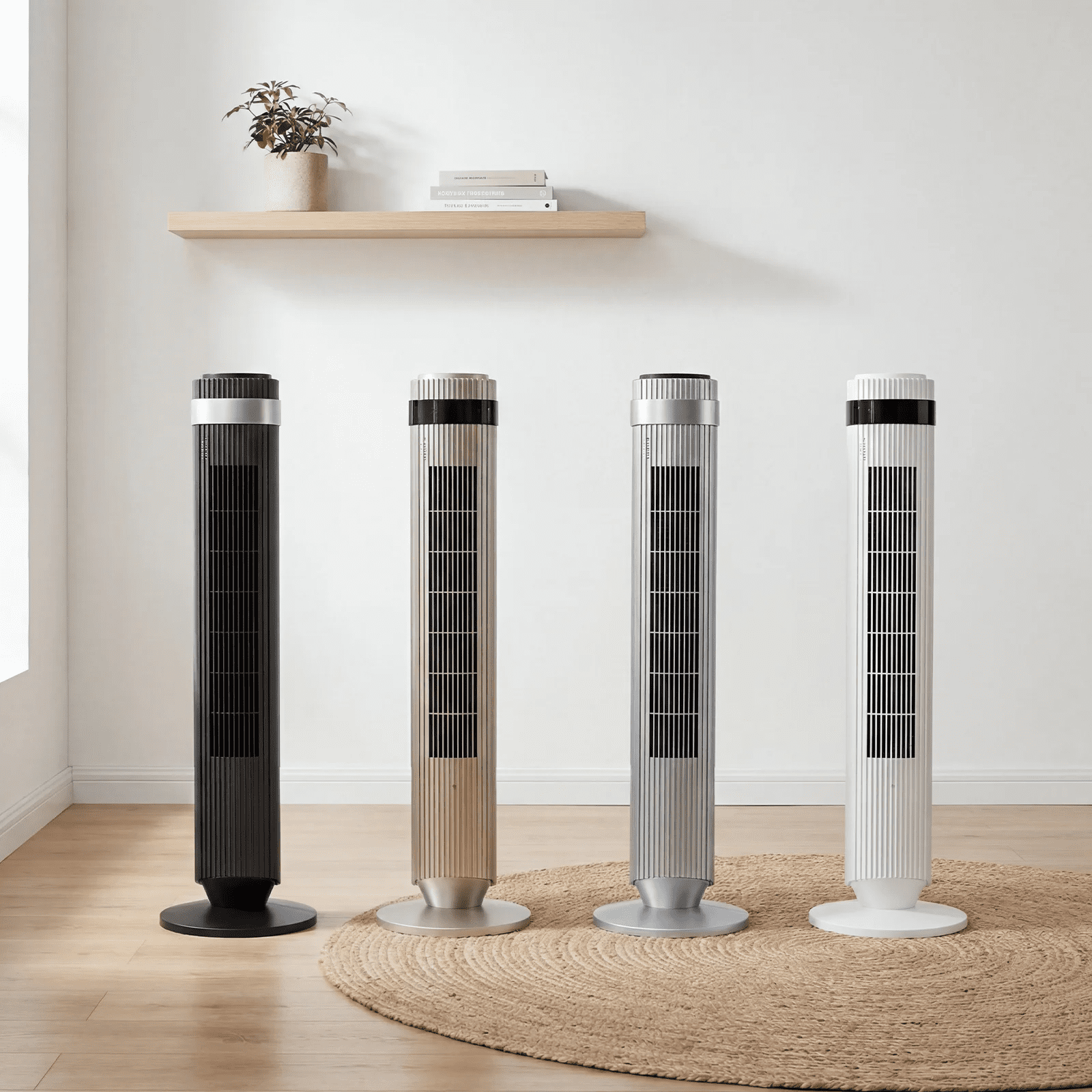 Blazezo Tower Fan With Remote, 64° Oscillating Bladeless Cooling Fan, 28dB Quiet Standing Floor Fan for Bedroom Home Office, 5 Speeds 4 Modes 12H Timer