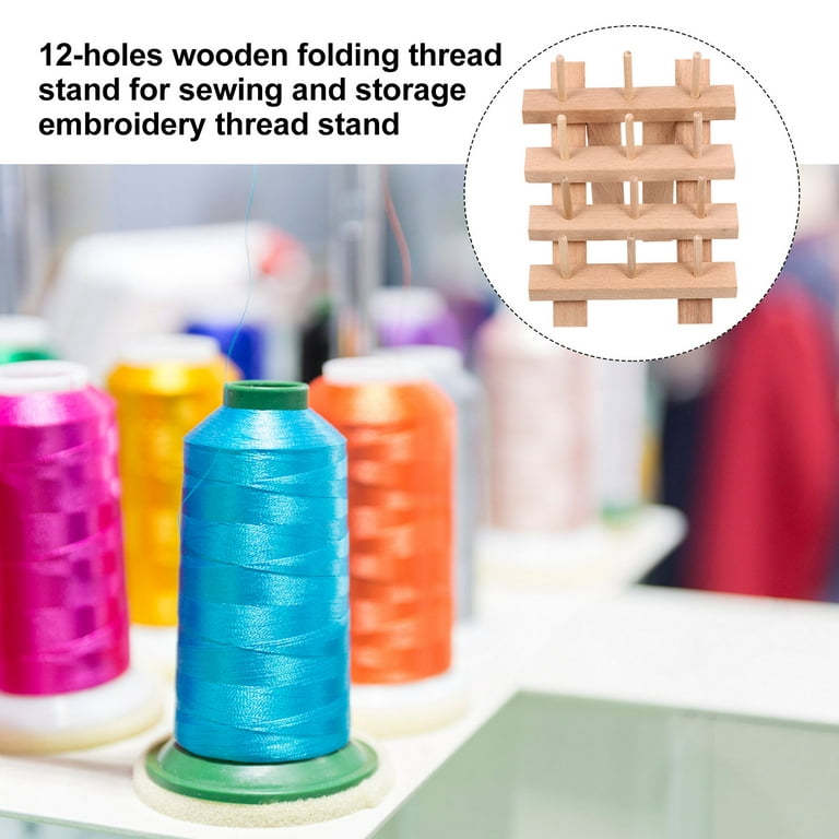 12-reel Wooden Thread Stand Holder Rack Sewing Embroidery Storage Organizer