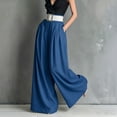 thumbnail image 4 of Cagogo Womens Wide Leg High Waisted Flowy Palazzo Pants Casual Loose Long Trousers for Office Work Beach Summer Fashion Clothes, Blue XL, 4 of 5