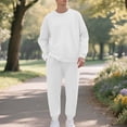 thumbnail image 3 of 2PC Fleece Lined Sweatsuit for Men Long Sleeve Crewneck Sweatshirt Elastic Waist Cuffed Joggers Activewear Set with Pockets White XL, 3 of 8