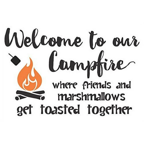 Welcome to Our Campfire Camper Wall Art Decals Wall Stickers Lettering, 23 x 14 , Black with Orange Flame