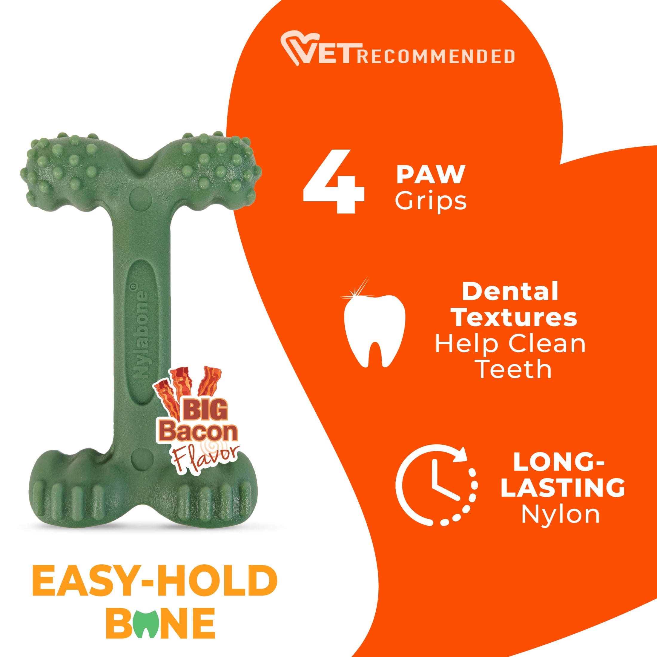 (2 pack) Nylabone Power Chew Easy Hold Bone Dog Toy, Dog Chew Toy, Bacon Flavor, Large, 1 Count