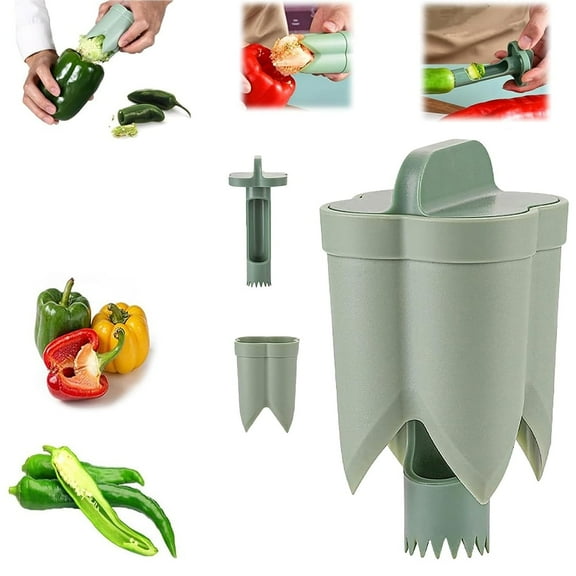 Januofit Pepper corer seed remover tool,Upgrade2 in 1 Fruit Pepper Seed Corer Remover,Quickly Cutting and Deseeding Bell Pepper Corer Tool for Vegetables Kitchen Gadget
