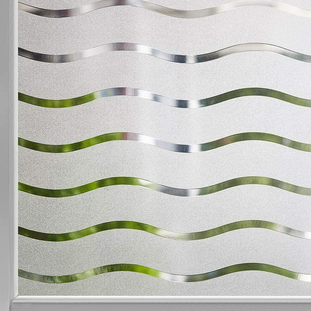 FanShow Privacy Window Film Frosted Self Adhesive Window Sticker No Static Glue Cling Opaque Glass Film UV Protection Wave Pattern 44.5x200cm