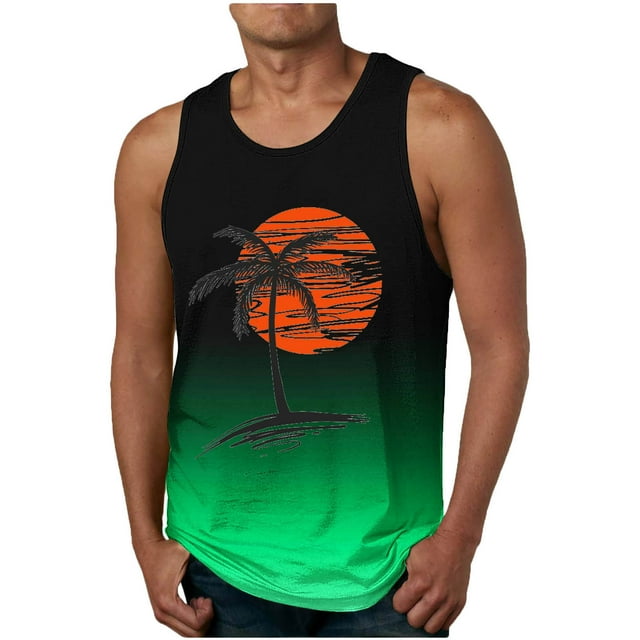 Styesk Tank Tops Men Men Casual Fashion Gradation Printing Pullover Round Neck Sports Tank