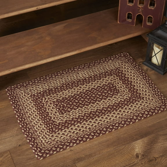 VHC Brands Burgundy Tan Jute Rug Rect w/ Pad 20x30
